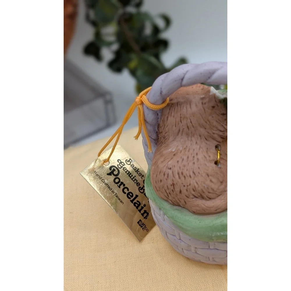 Vintage Enesco Basket Babies Porcelain Bell – Kittens in Basket – Genuine Bisque